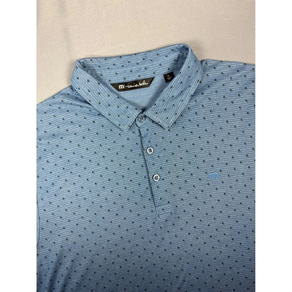 TravisMathew Mens XL Blue Geometric Triangle Stripe Pima Cotton Blend Polo Shirt